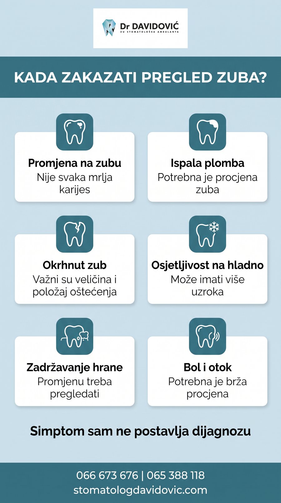 Simptomi i promjene zbog kojih se zakazuje pregled zuba