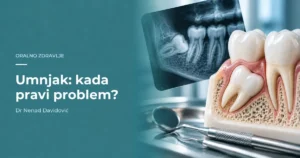 Umnjak u vilici i dentalni snimak kao ilustracija problema pri nicanju.